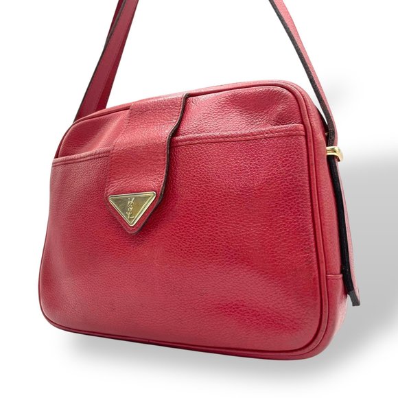 Vintage Yves Saint Laurent YSL shoulder bag in red leather with gold logo and... - Picture 1 of 16